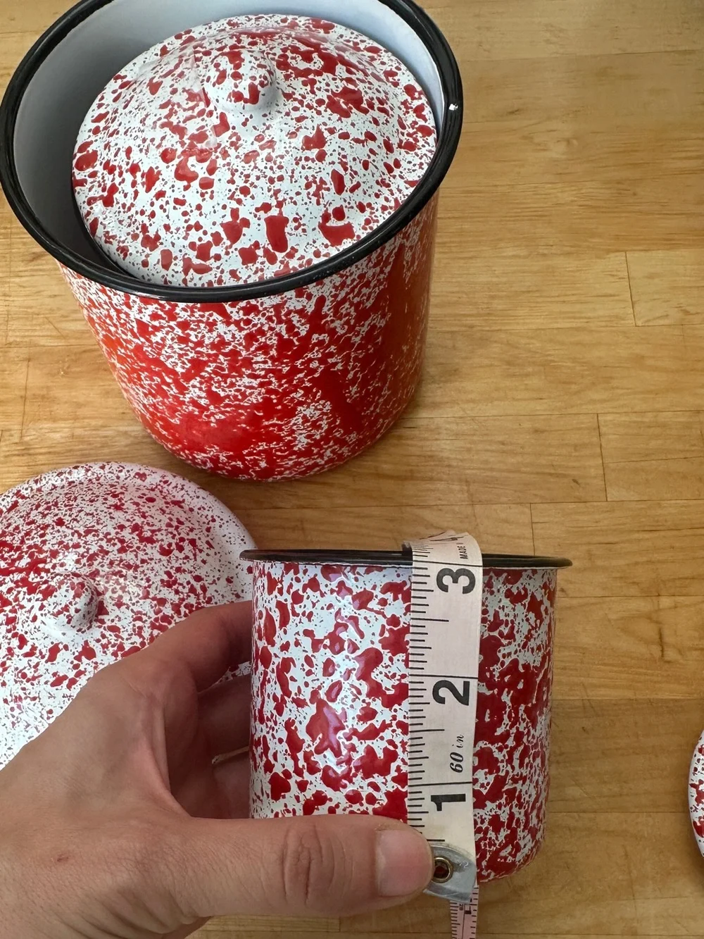Farmhouse Red White Enamelware Splatterware Speckle Canister Set